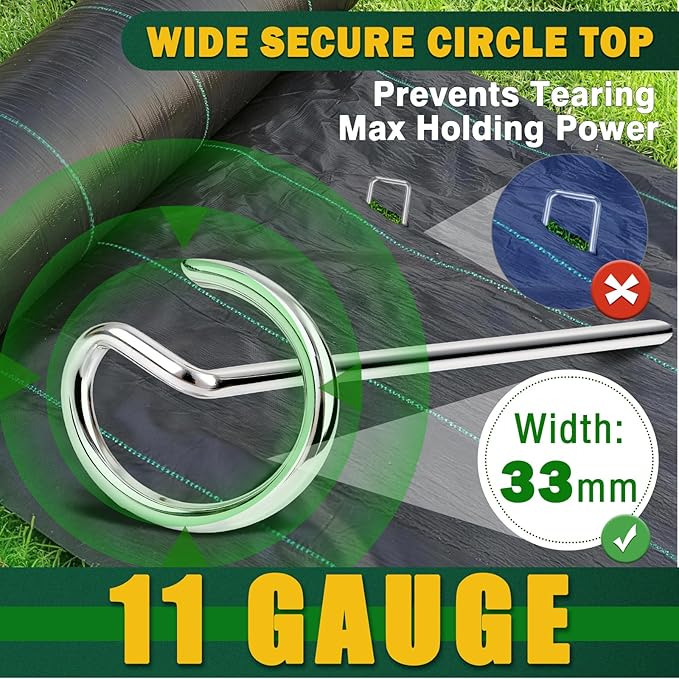 150 PCS Landscape Fabric Staples Pins,Heavy Duty Circle Top Landscape Fabric Stakes,6 inch Galvanized Weed Barrier Stakes Pins with Removal Tool,Reusable Garden Staples for Weed Barrier Fabric