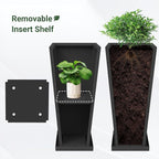 Tall Planters 28" H - 2 Pack, Tapered Pots with Drainage Insert Shelve & Trays, Metal Outdoor Planter Box for Porch, Garden, Patio, Yard (Black)