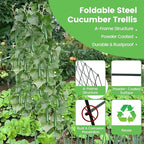 Foldable Cucumber Trellis 64" H x 20" W - 2 Pack, A-Frame Garden Trellis for Raised Bed, with Twist Ties & Plant Bags for Climbing Plants Outdoor