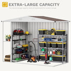 DWVO 8 x 4 ft Outdoor Storage Shed with 2-Tier Shelf, Metal Tool Shed & Garden Storage Cabinet for Backyard, Patio, Equipment & Bike, Brown