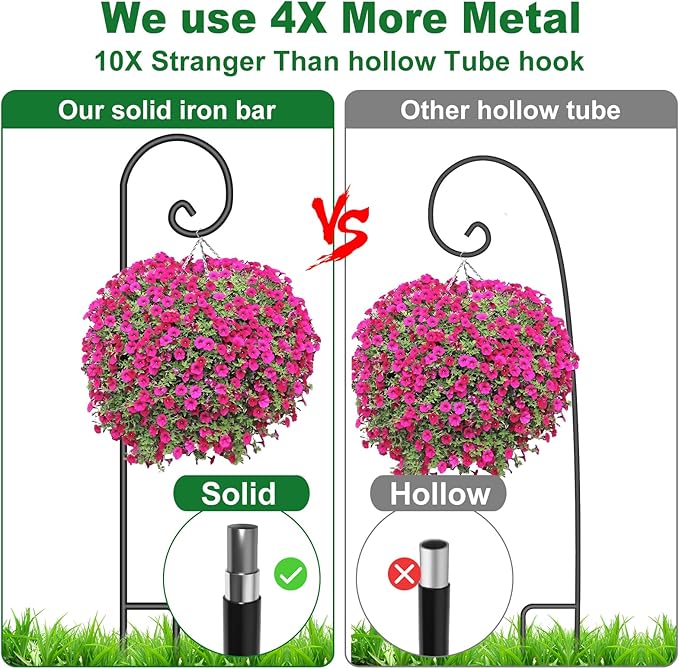BEAU JARDIN Shepherd Hook 48 Inch 2 Pack No Assembly Required 2/5 Inch Heavy Duty Solid Metal Hanging Pole for Outdoor Garden Plant,Bird Feeder,Lanterns,Wedding Decor,Plant Baskets Wind Chimes
