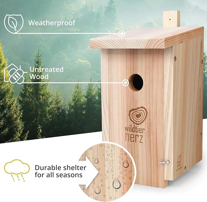 Wildlife Heart Birdhouse for Great Tits, 32mm, Solid Wood, Screwed | Weatherproof Nesting Boxes for Birds | Natural & Robust Titmouse Bird House