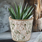 Beeveer Farmhouse Ceramic Planter 5.5 Inch Large Plants Pot Ice Crack Beige Green Floral Vines Plant Pots with Drainage Hole Indoor Plants Kitchen Rustic Antique Decor Gift