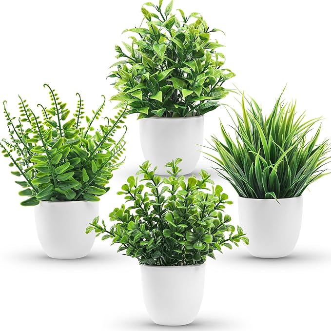 Der Rose 4 Pack Small Fake Plants in Pots, Faux Plants Indoor for Home Office Bathroom Shelf Farmhouse Decor