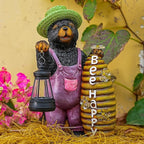 Joint Honglin Solar Adorable Bear Garden Statue with Beehive and Lantern - “Bee Happy” Resin Outdoor Decoration for Yard, Patio, or Home Decor