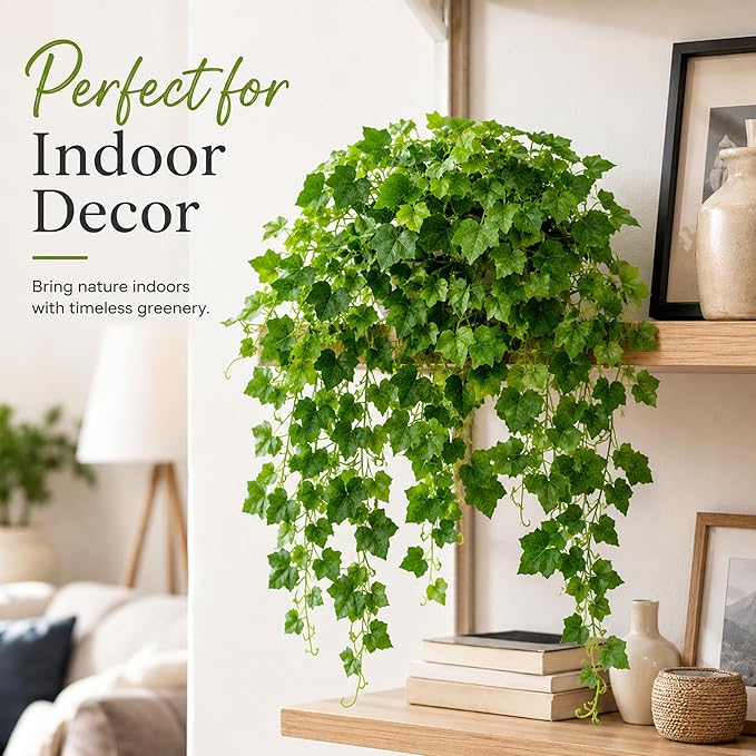 36" Faux Hanging Ivy Plant in Minimalist White Pot, Fake Pothos Artificial Hanging Plant with 168 Lush Leaves & Pebble Topping, Fake Greenery for Shelf Bathroom Office Decor, 1 Pack