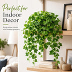 36" Faux Hanging Ivy Plant in Minimalist White Pot, Fake Pothos Artificial Hanging Plant with 168 Lush Leaves & Pebble Topping, Fake Greenery for Shelf Bathroom Office Decor, 1 Pack