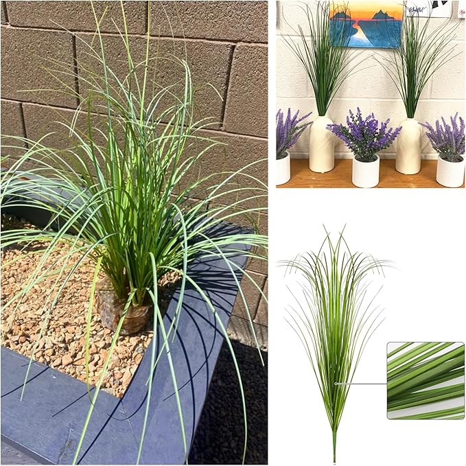 Artificial Shrubs Bushes Fake Plastic Tall Wheat Grass 16 Bundles, Faux Greenery Plants for Indoor Outdoor Décor Home Garden Verandah Kitchen Office Wedding Christmas DIY Decoration Green Leaves 16p