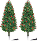 PATIO CHOICE 3ft Artificial Topiary Trees with Rose Set of 2 Outdoor Faux Plants Realistic Faux Bushes and Shrubs Decorations for Outdoor Front Porch Garden (Rose, 36in)