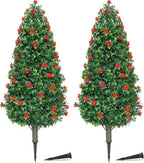 PATIO CHOICE 3ft Artificial Topiary Trees with Rose Set of 2 Outdoor Faux Plants Realistic Faux Bushes and Shrubs Decorations for Outdoor Front Porch Garden (Rose, 36in)