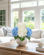 DuHouse 4Pcs Large Hydrangea Artificial Flowers,20 inch Latex Real Touch Hydrangeas for Home Wedding Bouquets Centerpieces Party Living Room Decoration(2Pcs Blue+2Pcs White)