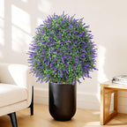 26'' Artificial Boxwood Topiary Trees with Lavender Flowers 2 Pack Fake Plants for Outdoor Indoor Artificial Shrubs with Metal Ground Spike UV Resistant Fake Bushes for Front Porch Garden, Purple