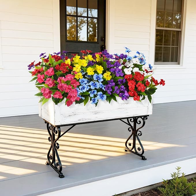 Artificial Impatiens Flowers for Outdoors, 6 Bundles Multicolor Silk Fake Flowers for Spring Summer Decoration, UV Resistant Faux Plants Plastic Bouquet for Home Planter Porch Patio Yard Decor