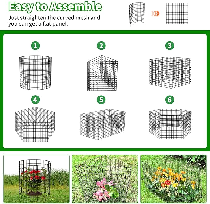 PASARA 10 Pack Plant Protectors from Animals, 13 Inch Round Cloche Plant Cages with Sturdy Chicken Wire Mesh, Garden Cages to Keep Animals Out for Vegetables & Flowers, Includes Support Stakes