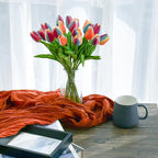 Mandy's Rainbow Orange Artificial Tulips Flowers Centerpiece, 13.5" Lifelike PU Fake Floral Stems 20pcs for Kitchen Island & Dining Table, Spring Decor for Easter