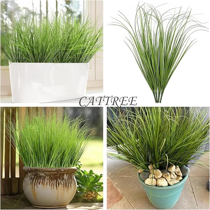 Artificial Shrubs Bushes Fake Plastic Tall Wheat Grass 16 Bundles, Faux Greenery Plants for Indoor Outdoor Décor Home Garden Verandah Kitchen Office Wedding Christmas DIY Decoration Green Leaves 16p