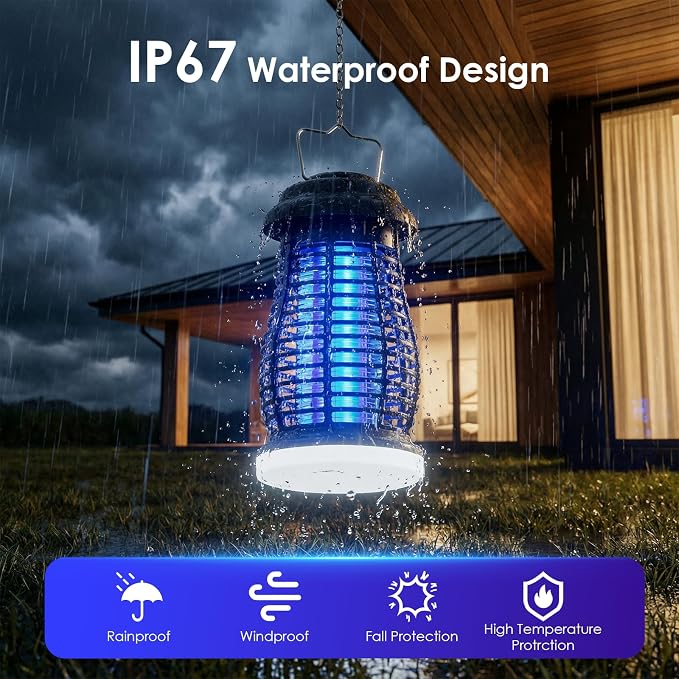 Bug Zapper Outdoor & Indoor,Cordless Portable Mosquito Zapper with Rechargeable 4800mAh Battery & Auto On/Off,Mosquito Repellent Outdoor Patio,Electric Fly Trap for Camping,Kitchen,Backyard,Patio