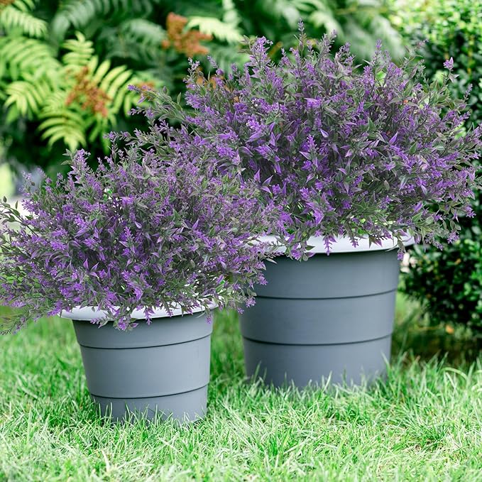 42 Pcs Fake Lavender Flowers Outdoor UV Resistant Faux Plastic Lavender Flowers No Fade Artificial Lavender Purple Plants for Outside Garden Porch Window Box Hanging Planter Decor (Purple)