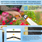 Non-Expanding Garden Hose 100 ft, Kink Free Flexible Water Hose with 10-Pattern Spray Nozzle, Lightweight Hose Pipe, Leak Proof, 3/4" Swivel Connectors, Super Fabric, Portable Storage Strap