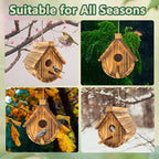 1 Pack Wren Houses for Outdoors,Natural Wooden Hanging Bird House for Chickadee,Bluebird,Handmade from Natural Wood for Garden Decorations