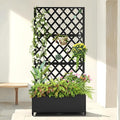 Metal Raised Garden Bed with Diamond Lattice Trellis, Outdoor Planter Box for Climbing Plants Vegetables Vines, Galvanized Garden Box with Drainage Holes and Wheels, Black (35.4"L x 16.7"W x 73.2"H)
