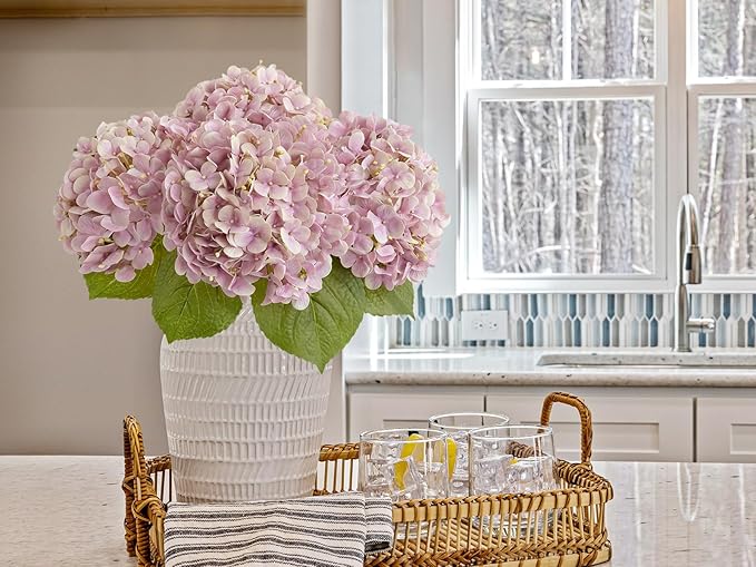 ZYTUYO 4PCS 20'' Real Touch Hydrangea Artificial Flowers Light Pink Champagne Faux Hydrangeas for Spring Porch Home Wedding Floral Arrangements Outdoor Party Baby Shower Table Centerpiece Xmas Decor