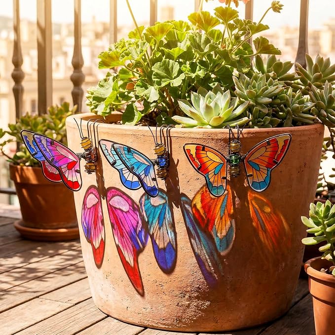 BESPORTBLE 3Pcs Butterfly Decorations for Plant Pots: Metal Stained Glass Garden Decor – Spring Outdoor Decor for Potted Plants, Aesthetic Yard & Patio Decorations Outdoor, Gift for Women