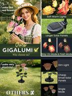 GIGALUMI Solar Lights Outdoor for Garden Decor, 3 Pack Solar Flower Lights Waterproof, 2 Lighting Modes 9 Roses for Pathway,Yard, Patio Decoration, Gardening Gifts for Women (Multi-Colored)