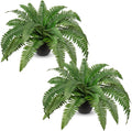Hollyone 2Pcs Fake Fern Potted Plant Artificial Boston Ferns in Pot 35 Leaves for Outdoors & Indoor Faux Fern Bush Plant 20inch for Patio Garden Farmhouse Windowsill Office Living Room Home Decor