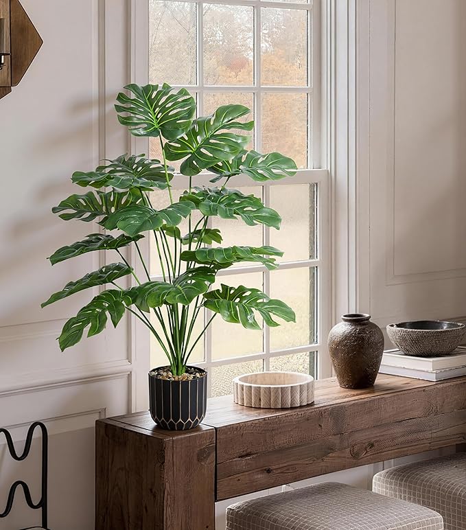28" Artificial Monstera Plant Tall Fake Faux Plants Indoor Outdoor Tree for Living Room Home House Decoration