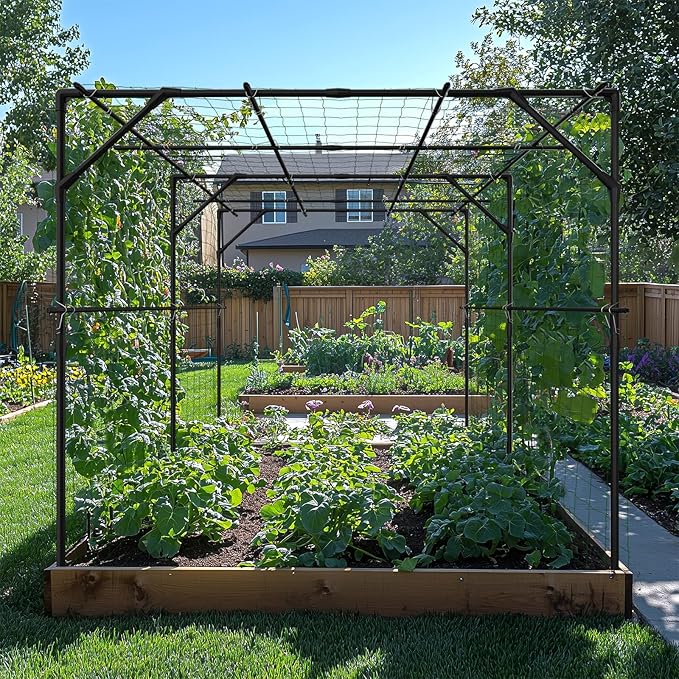 DoCred Garden Arch Trellis for Climbing Plants, 79 Inch Tall Metal Plant Support Trellis Archway for Climbing Vine Vegetable/Fruit/Flower Outdoor Yard Lawn Garden Arch Tunnel Trellis