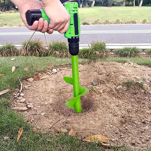 Green Garden Auger Drill Bit for Planting, 1.6"x16.5"&3.5"x16" Post Hole Digger & Bulb Planter Tool, Fits 3/8" Hex Drive Drill, for Seeds, Flowers