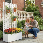 Casaphoria Metal Raised Garden Bed with Trellis, 59"x30"x12" Planter Box for Climbing Plants, Vegetables & Vines, Features Drainage Holes and Privacy Screen, White-Square