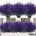 Artificial Plants Outdoor Artificial Lavender Flowers 12 Bundles Outdoor UV Resistant Fake Flowers No Fade Faux Plastic Plants Garden Porch Window Box Decorating,Spring Decorations for Home(Purple)