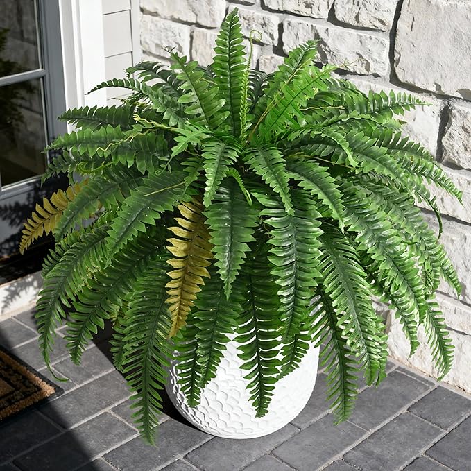 4PCS 45in Fake Ferns- Outdoor Faux Plants, Large UV Resistant Artificial Ferns for Outdoors, Weatherproof Faux Boston Fern Realistic Fake Artificial Plant for Porch Home Garden Patio Hanging Decor