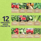 Organic Summer Seeds Variety Pack - 12 Individual Packs - 2026 Season - Basil, Tomatoes, Cucumber, Watermelon and More! for Indoor & Outdoor Planting (Non-GMO, Certified Organic)