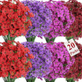 Alupssuc 20 Bundles Artificial Flowers for Outdoor Indoor Decoration, UV Resistant No Fade Fake Plants Eucalyptus, Colorful Faux Spring Flowers for Outside Yard Porch Patio Garden Home Window Box