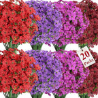 Alupssuc 20 Bundles Artificial Flowers for Outdoor Indoor Decoration, UV Resistant No Fade Fake Plants Eucalyptus, Colorful Faux Spring Flowers for Outside Yard Porch Patio Garden Home Window Box