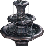Teamson Home Lily Flower Floor Pedestal 3 Tiered Floor Waterfall Fountain with Pump for Outdoor Patio Garden Backyard Decking, 38 Inch Height, Dark Gray