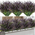 16 Pcs Artificial Plants Outdoor Fake Grass Faux Greenery Stems UV Resistant Plastic Plants Shrubs for Planters Patio Garden Front Porch Pathway Spring Summer Home Decor, Purple