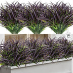 16 Pcs Artificial Plants Outdoor Fake Grass Faux Greenery Stems UV Resistant Plastic Plants Shrubs for Planters Patio Garden Front Porch Pathway Spring Summer Home Decor, Purple