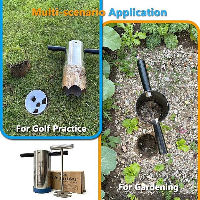 Stainless Steels Golf Hole Cutter for Putting Green Practice, 4Inch & 6Inch USGA Standard Portable Post Hole Digger for Backyard, Lawn Plugger Tool for Gardening