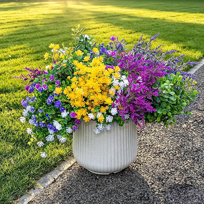 CLEANGOR 14 Bundles Artificial Flowers for Outdoors, UV Resistant Artificial Outdoor Plants, Faux Plants for Spring Summer Garden, Porch, Window Box, Hanging Planters, Home Wedding Farmhouse (Mix)