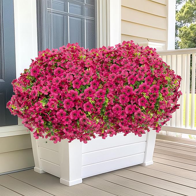 AXYLEX Artificial Flowers for Outdoors Fake Plants - 16 Bundles Faux Outside Greenery Boxwood No Fade Plastic Shrubs Fall Decor Farmhouse Home Garden Thanksgiving Mums (Red)