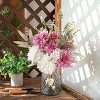 LUEUR Artificial Dahlia Flowers with Vase – Rose Red Faux Flower Arrangement, Romantic Floral Centerpiece Table Decorations for Coffee Table, Dining Room, Living Room & Farmhouse Spring & Summer Decor