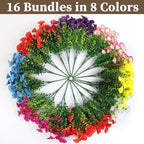 16PCS Artificial Fake Flowers for Outdoors/Indoors, Faux Silk Colorful Morning Glory with Eucalyptus, UV Resistant Realistic Floral Arrangement for Garden Porch Window Box Home Balcony Yard (8 Colors)