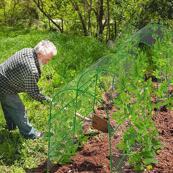 codree Garden Cucumber Trellis for Plant -47x 47 Inch Metal Arch Melon Trellis for Raised Bed -Foldable Tunnel Trellis with Climbing Net Clips for Growing Vine Vegetable