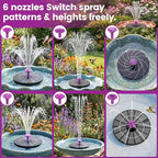 Solar Fountain for Bird Bath, 4W Solar Powered Water Fountain Pump, Outdoor Water Fountain with 6 Nozzles for Hummingbirds, Garden, Pool, Pond