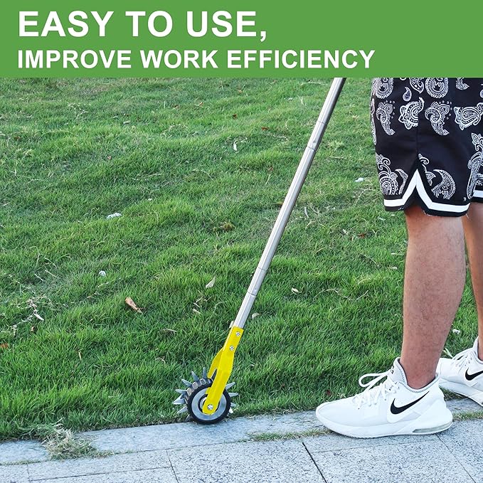 BARAYSTUS Wheel Rotary Edger Lawn Tool, Grass Edge Trimmer, Sidewalk Manual Lawn Edger, Strong 3 Sections Stainless Steel Handle with Cushion Grip, 58.3-Inch