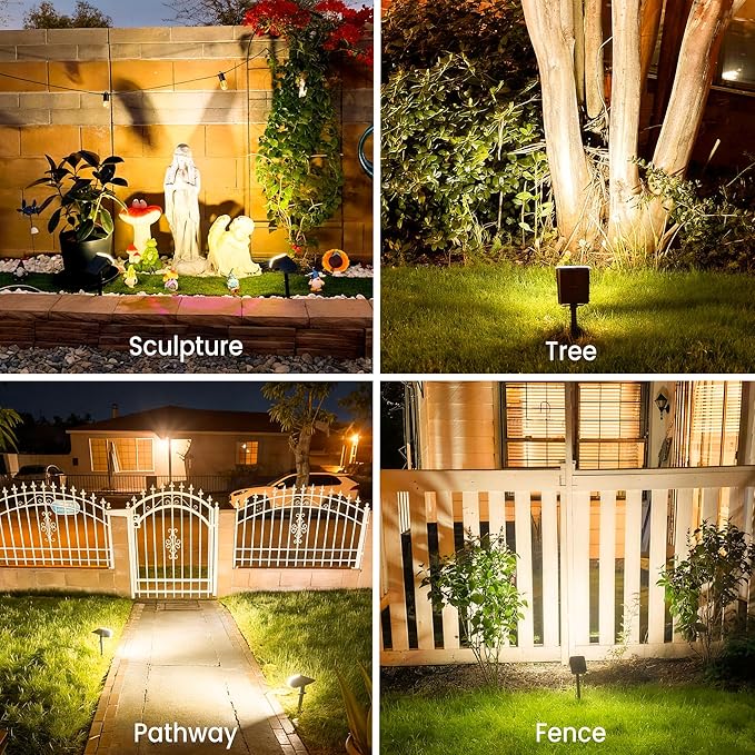Solar Lights Outdoor Waterproof IP65, Super Bright LED with Lens, 3000K 2 Lighting Modes, Solar Powered Yard Garden Solar Spot Lights for Outside Landscape Auto On/Off -2 Pack